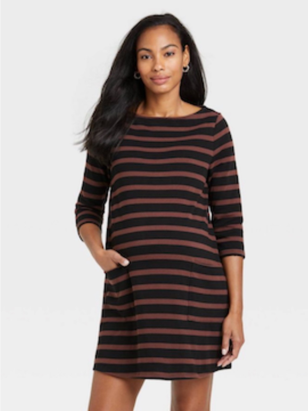 The nines by hatch Black and Brown Striped Midi maternity Dress XL